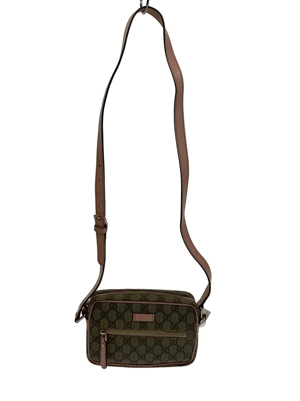Gucci GG Supreme canvas crossbody camera bag brown leather